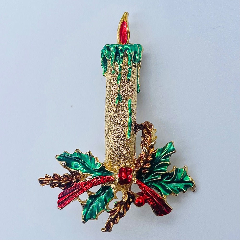 Vintage Christmas Candle Brooch Pin‎ Gerrys 2.25" 5.5cm